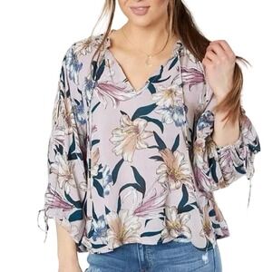 O'Neill Barbados Floral Top Lace-Up Sleeve Floral Flowy Large